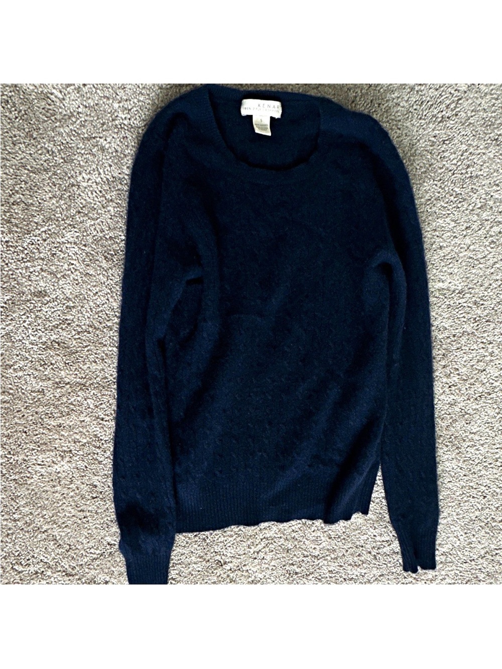 Kenar Womens S 100% Cashmere Navy Crew Neck Long Sleeve Pullover Sweater